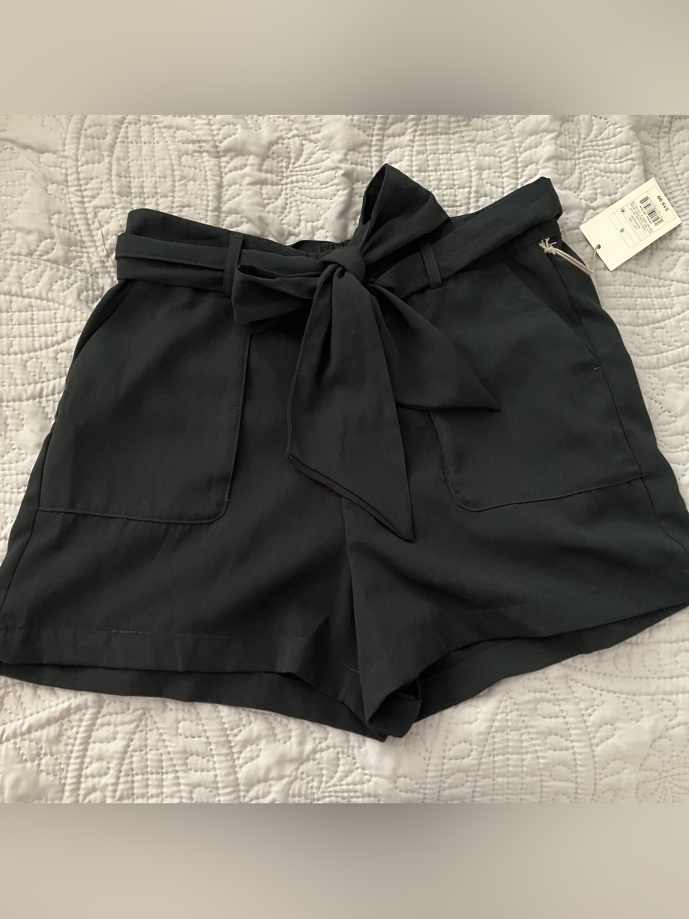 Black paper bag waist shorts NWT